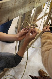 starting tying of bamboo lattice